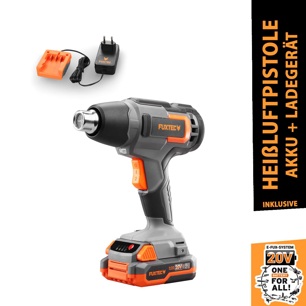 Akumulátorová horkovzdušná pistole FUXTEC 20V FX-E1HLP20 SET s 1 x akumulátorem 2Ah, 1 x nabíjeckou 1A