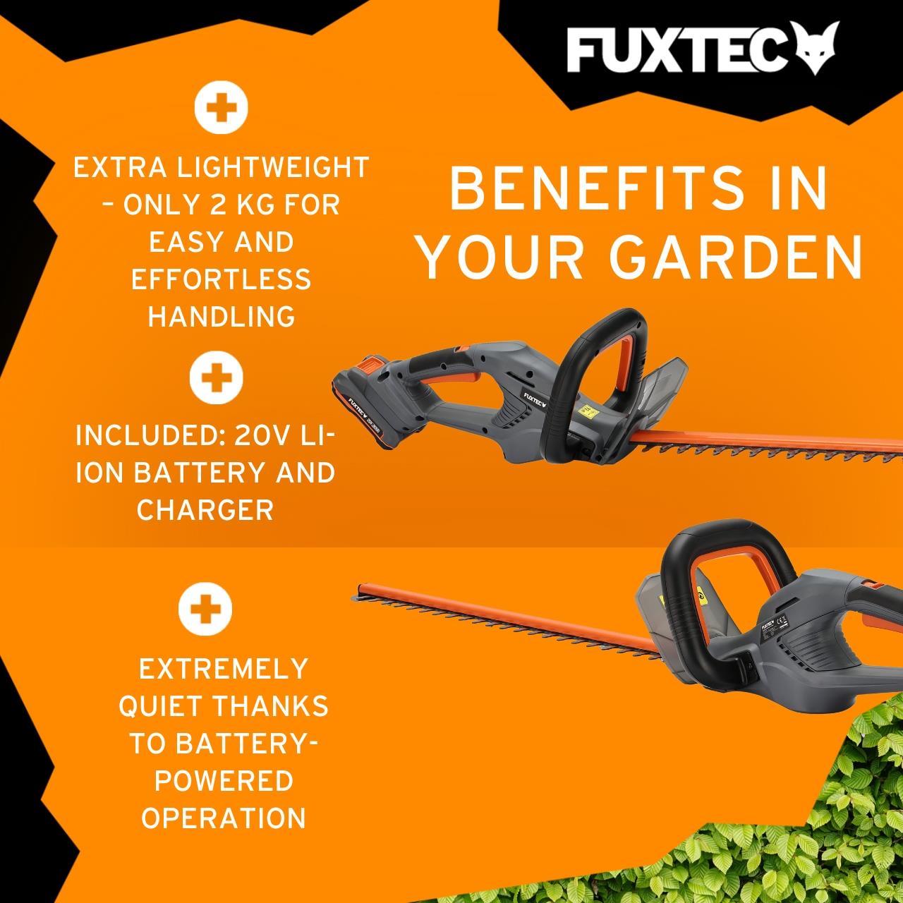 Akumulátorové nužky na živý plot FUXTEC FX-HT20 SET - délka lišty 52 cm