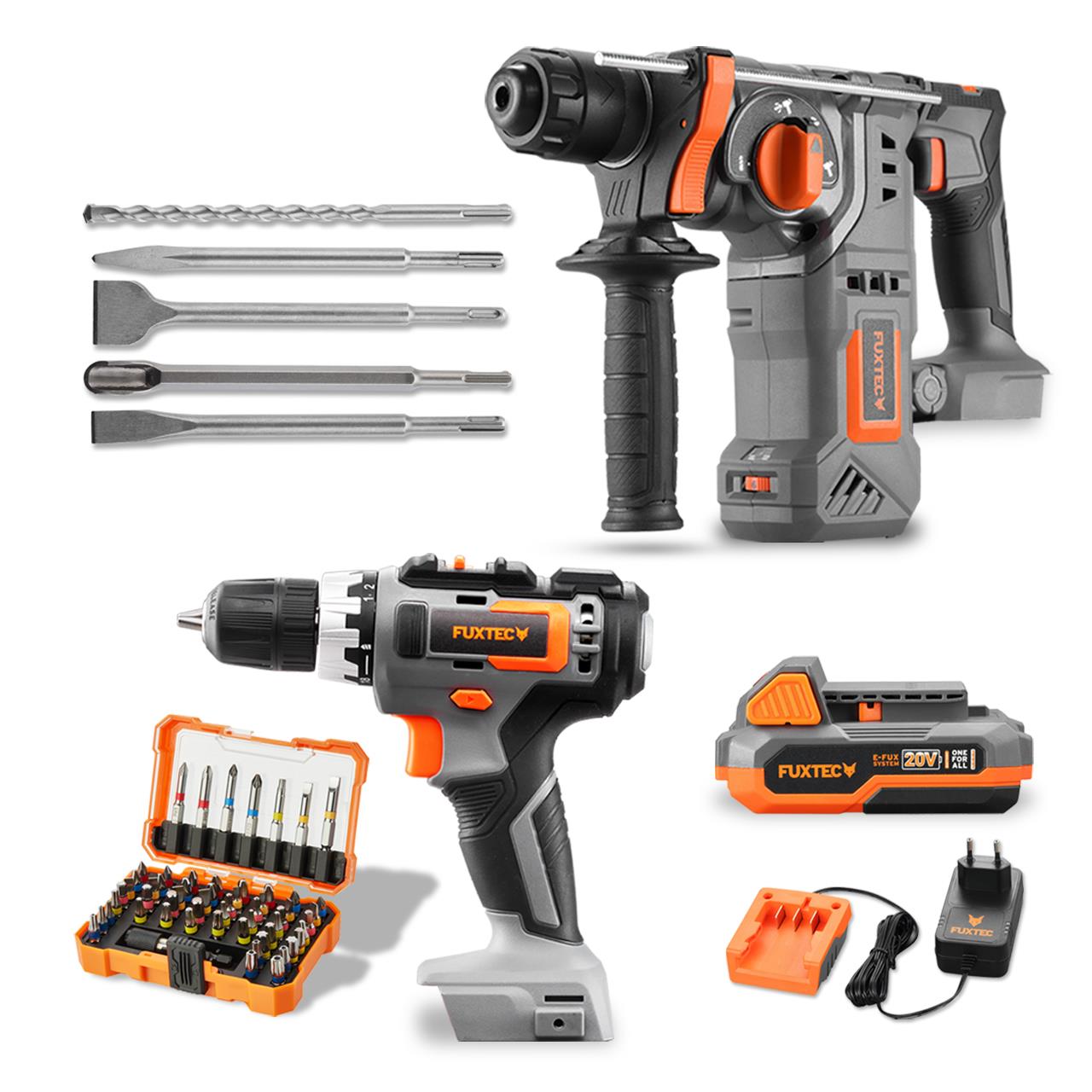 Sada 20V akumulátorového náradí PowerTool s akumulátorovým šroubovákem a príklepovou vrtackou