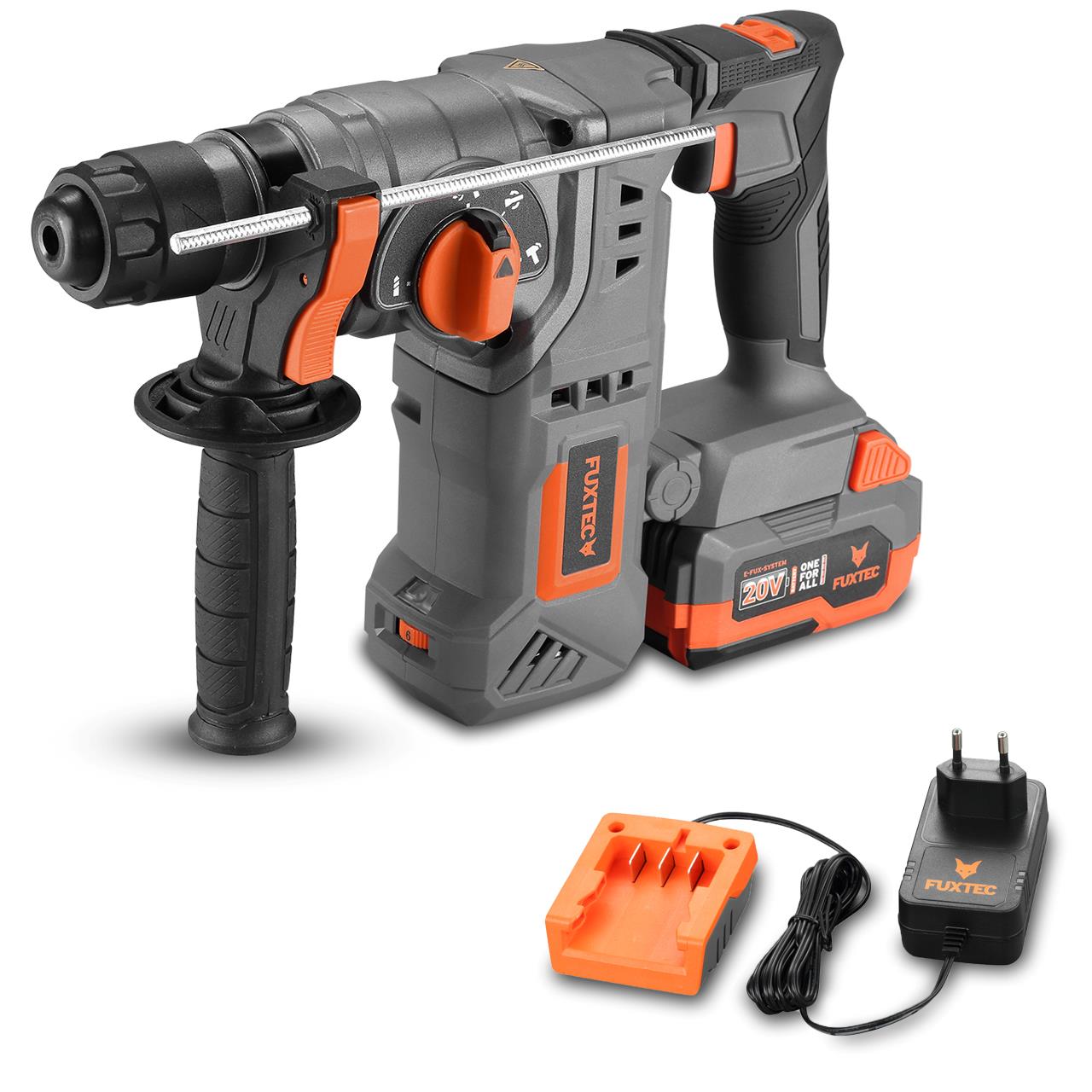 Akumulátorové vrtací kladivo FUXTEC 20V FX-E1RH20 SET s 1 x akumulátorem 4Ah, 1 x nabíjeckou 1A
