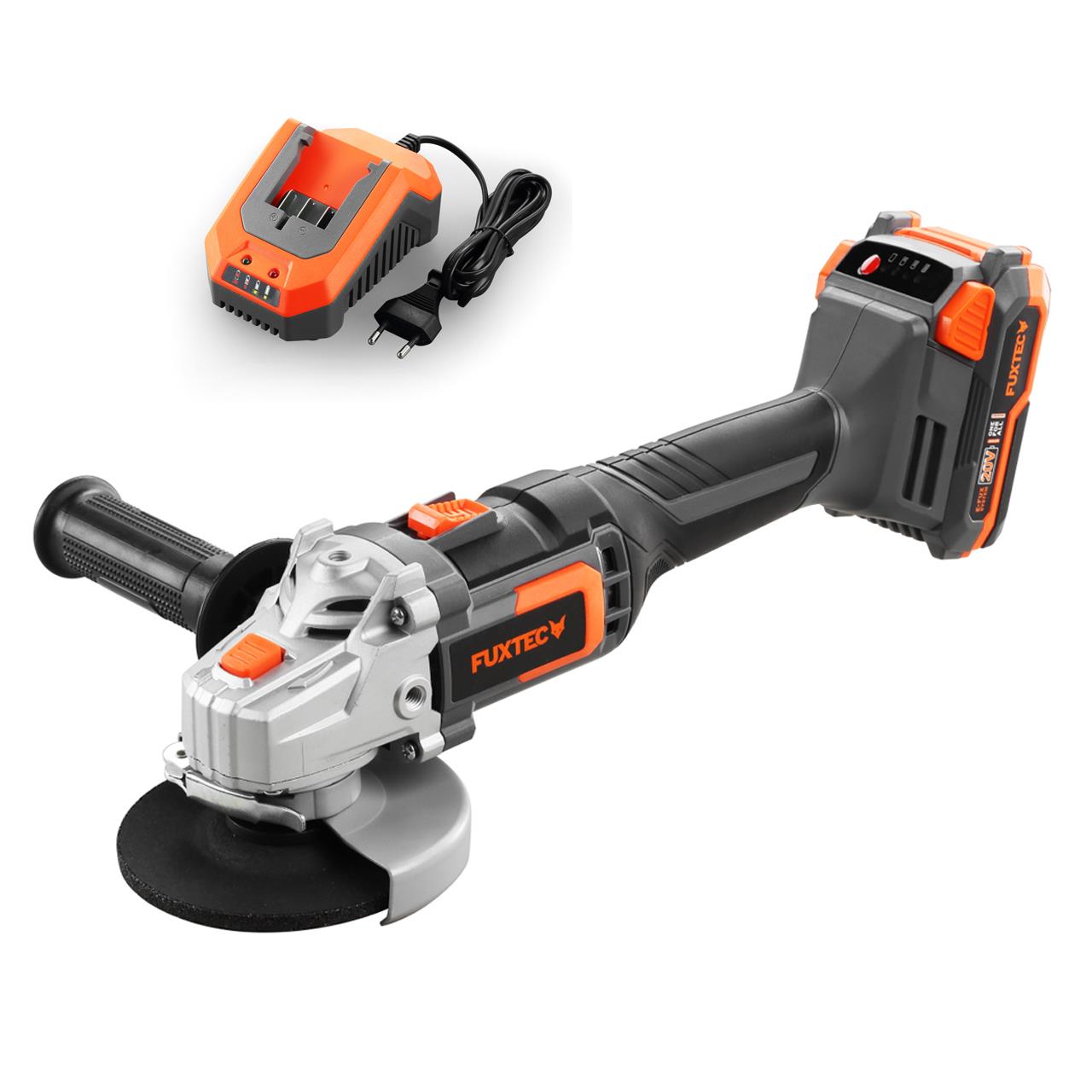 20V akumulátorová úhlová bruska FX-E1WS20 FUXTEC - s 2Ah baterií a 2,4A nabíjeckou