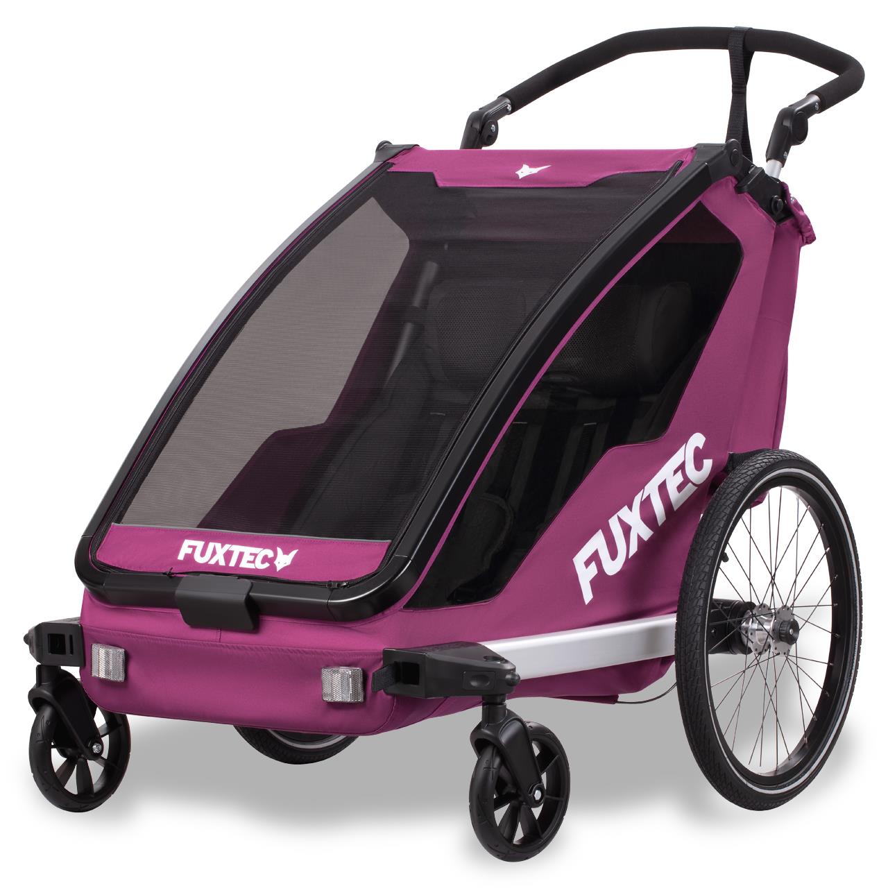 Prívesný vozík za jízdní kolo FUXTEC FX-FA1-SET-PURPUR s koleckem pro jogger
