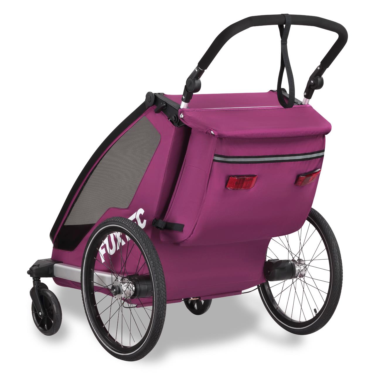 Prívesný vozík za jízdní kolo FUXTEC FX-FA1-SET-PURPUR s koleckem pro jogger