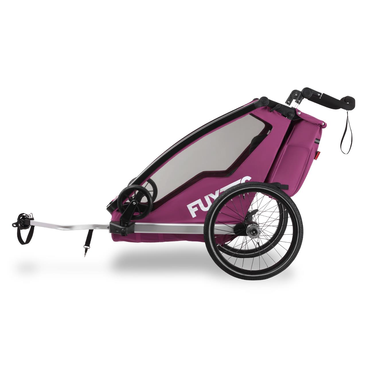 Prívesný vozík za jízdní kolo FUXTEC FX-FA1-SET-PURPUR s koleckem pro jogger