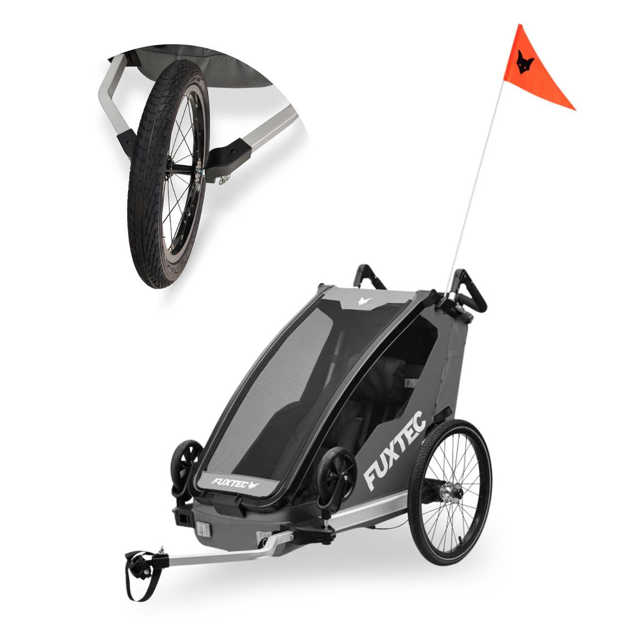 Príves na kolo FUXTEC FX-FA1S šedý s jogger koleckem