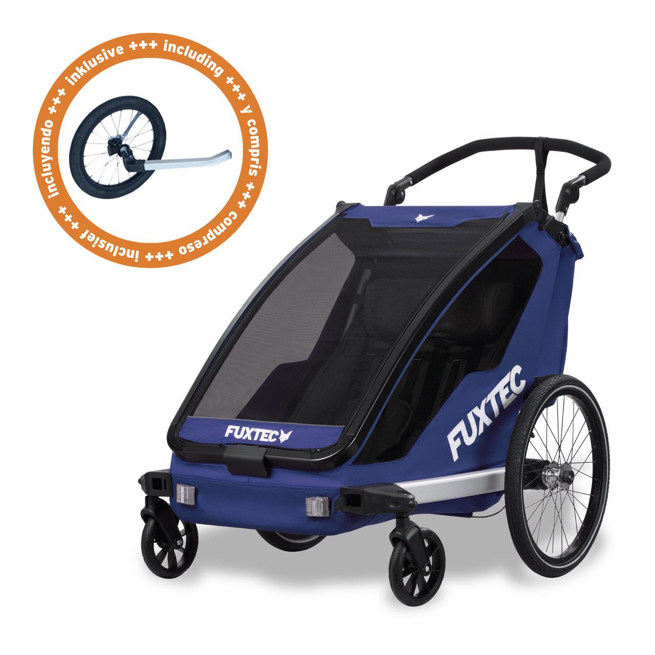 Prívesný vozík za jízdní kolo FUXTEC FX-FA1-SET-BLAU s koleckem pro jogging