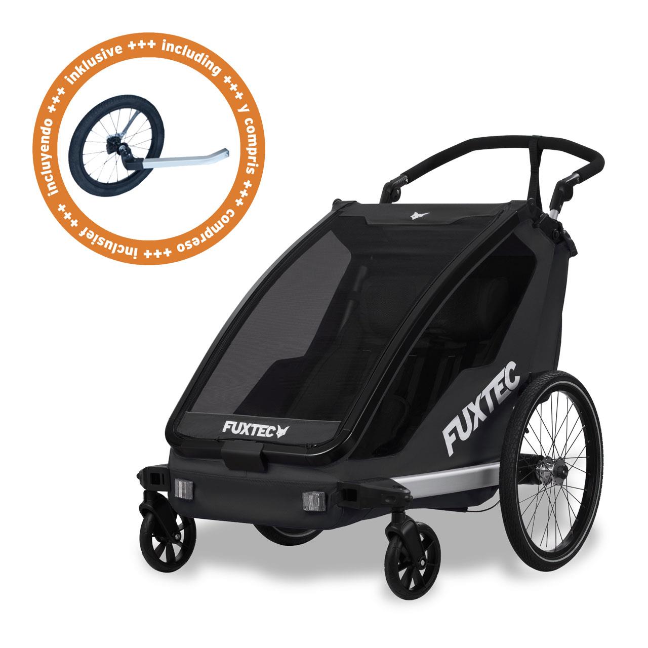 Prívesný vozík za jízdní kolo FUXTEC FX-FA1-SET-SCHWARZ s koleckem pro jogger
