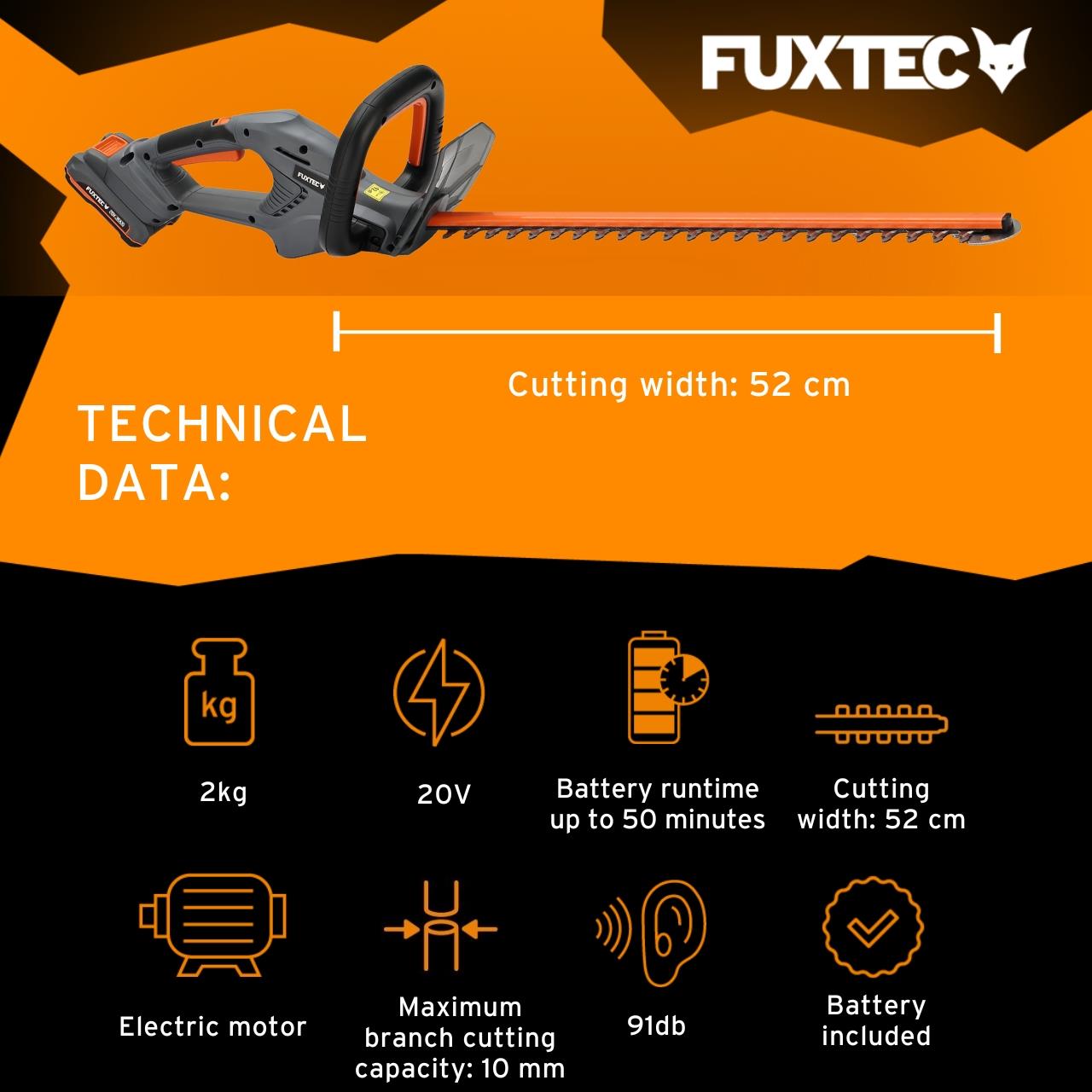 Akumulátorové nužky na živý plot FUXTEC FX-HT20 SET - délka lišty 52 cm
